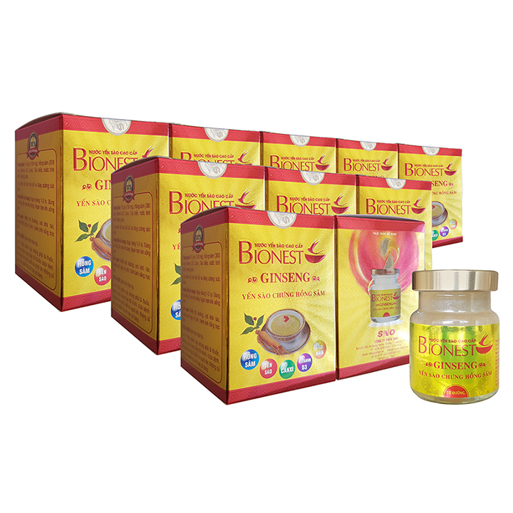 Yến sào Bionest Ginseng hồng sâm cao cấp 70ml bộ 10 hũ