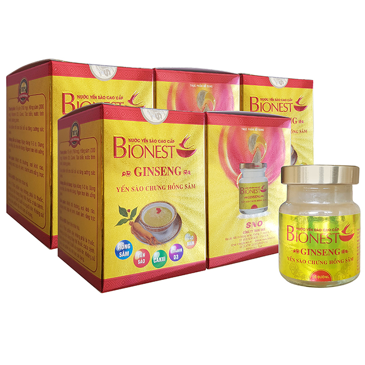Yến sào Bionest Ginseng hồng sâm cao cấp 70ml bộ 5 hũ