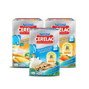 Bộ 3 gồm 1 hộp ăn dặm Nestle Cerelac cá & rau xanh và 2 hộp gà hầm cà rốt