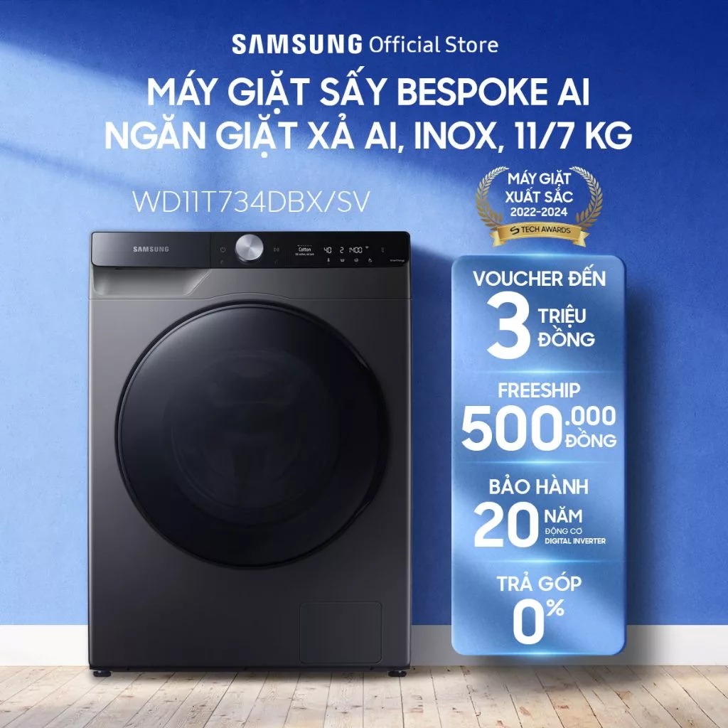 Máy giặt sấy Samsung AI giặt 11kg – sấy 7kg WD11T734DBX/SV