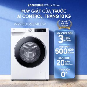 Máy giặt Samsung 10kg WW10DG6U34LESV Bespoke AI™ – Giặt hơi nước Hygiene Steam, Màu Trắng
